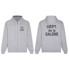 Gallery Dept. "Dépt. de la Galerie" Zip Hoodie – Grey French Print, Oversized Fit