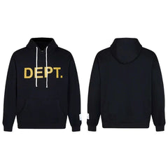 Gallery Dept. Black Hoodie – Bold “DEPT.” Gold Print