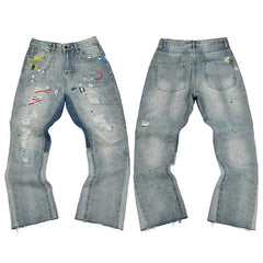 Gallery Dept. Painted Graffiti & Distressed Light Wash Denim Jeans