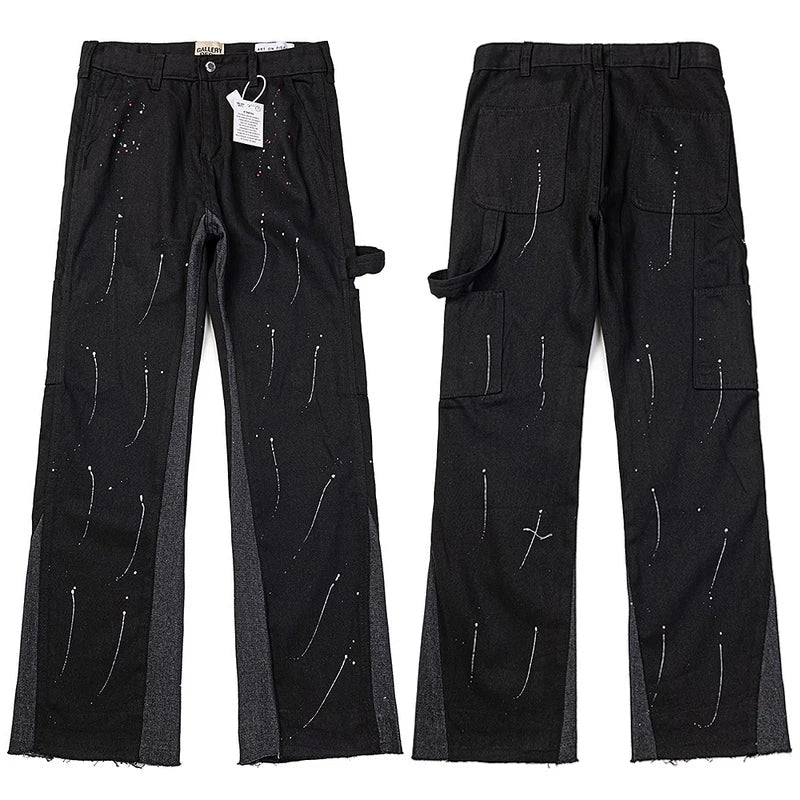 Gallery Dept. Paint Splatter & Contrast Panel Black Cargo Pants