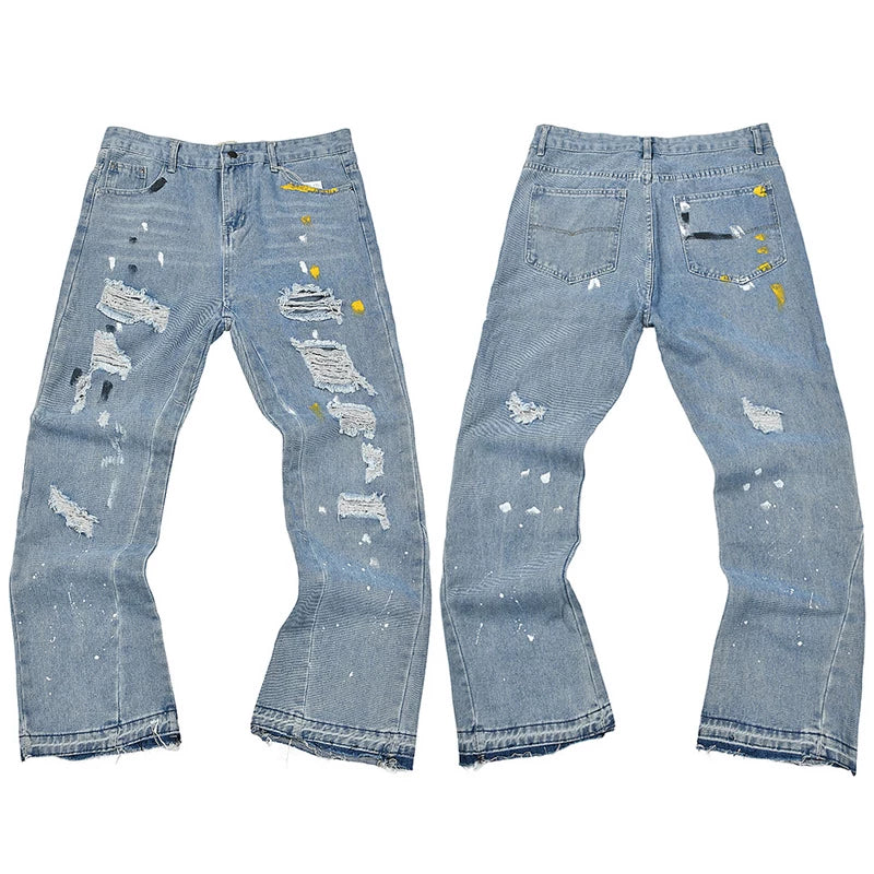 Gallery Dept. Distressed Heavy Paint Splatter Light Wash Denim Jeans