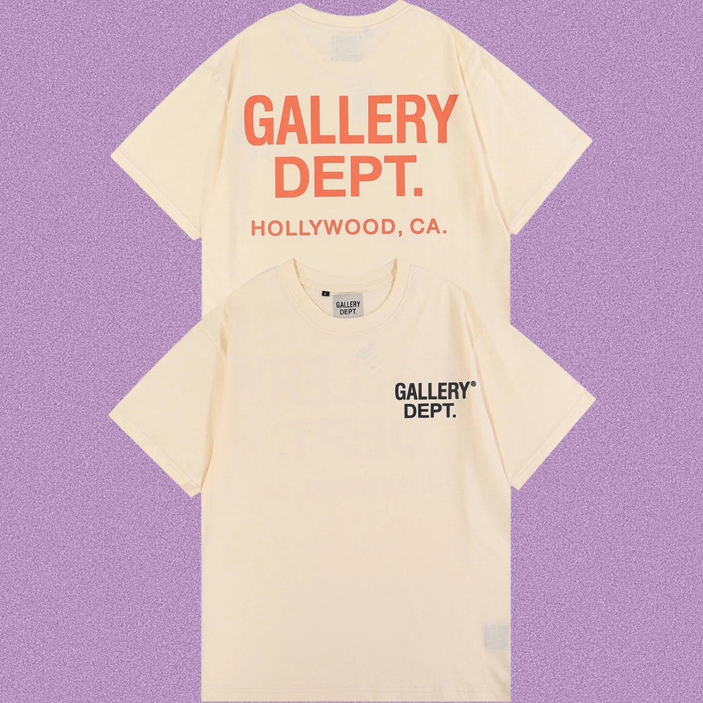 Gallery Dept. Hollywood Logo Short Sleeve T-Shirt - Cream/Orange