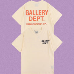 Gallery Dept. Hollywood Logo Short Sleeve T-Shirt - Cream/Orange