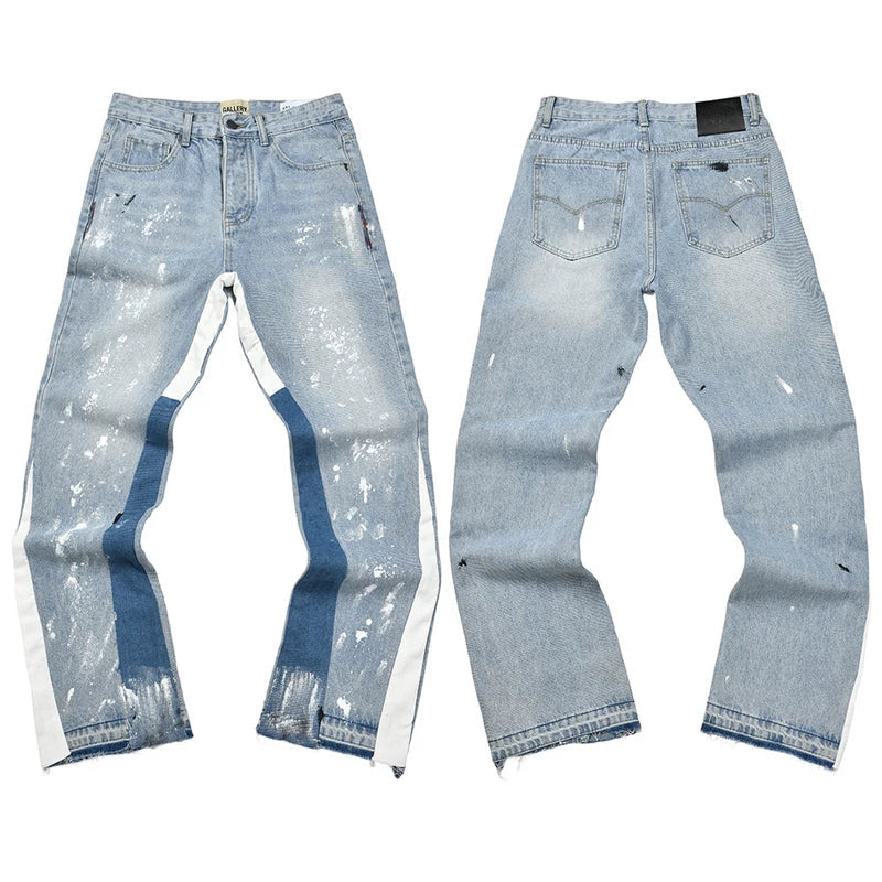 Gallery Dept. Contrast Side Panel & Paint Splatter Light Wash Denim Jeans