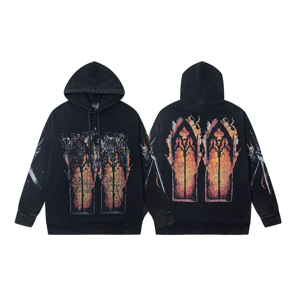Who Decides War Flame Stained Glass Hoodie - Black/Orange