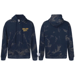 Gallery Dept. "Water Ripple" Zip Hoodie – Navy Blue Tie-Dye, Gold Logo