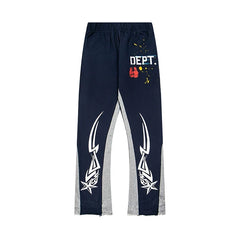 Gallery Dept. "DEPT." Tribal Star Graphic Contrast Panel Sweatpants - Navy & Grey