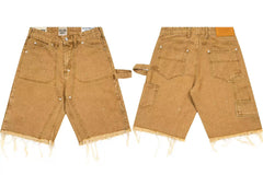 Gallery Dept. Cargo-Style Raw-Edge Denim Shorts - Khaki