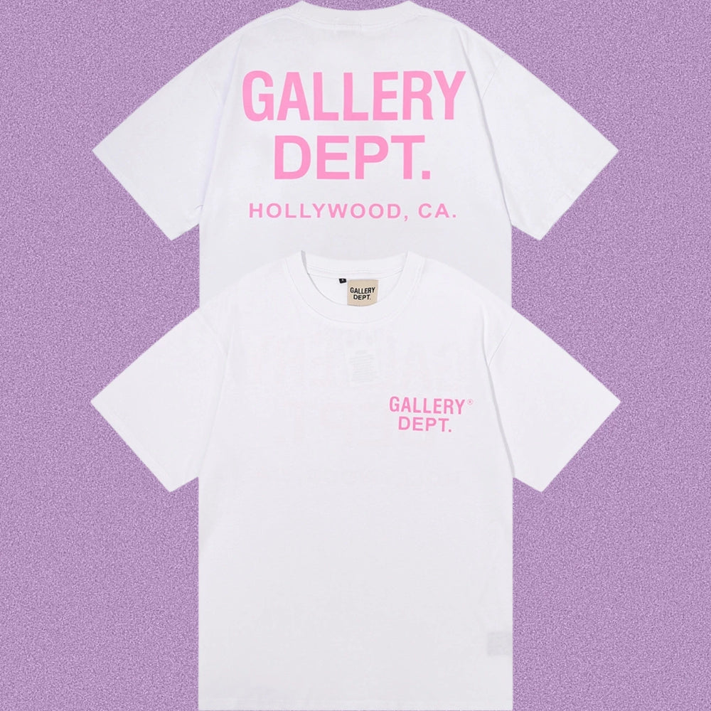 Gallery Dept. Hollywood Logo Short Sleeve T-Shirt - White/Pink