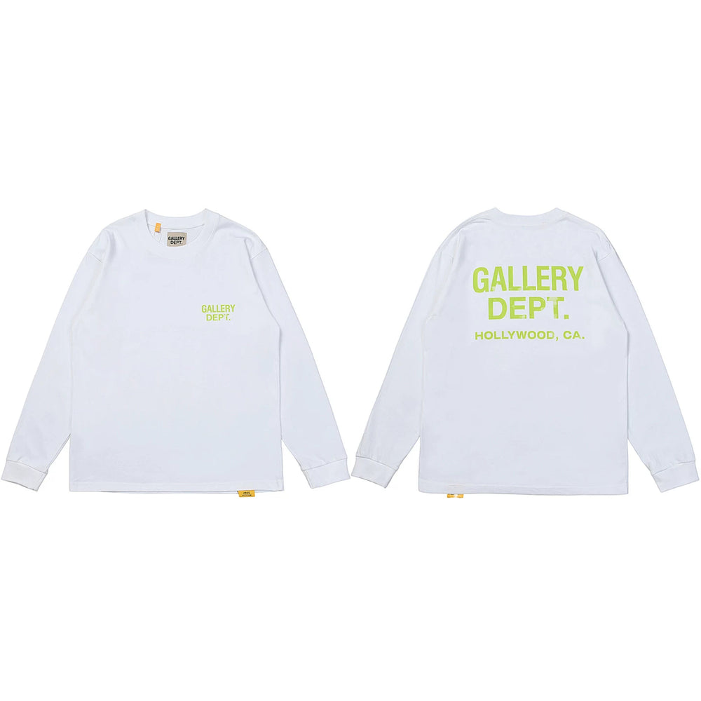 Gallery Dept. Hollywood Logo Long Sleeve T-Shirt - White/Neon Yellow