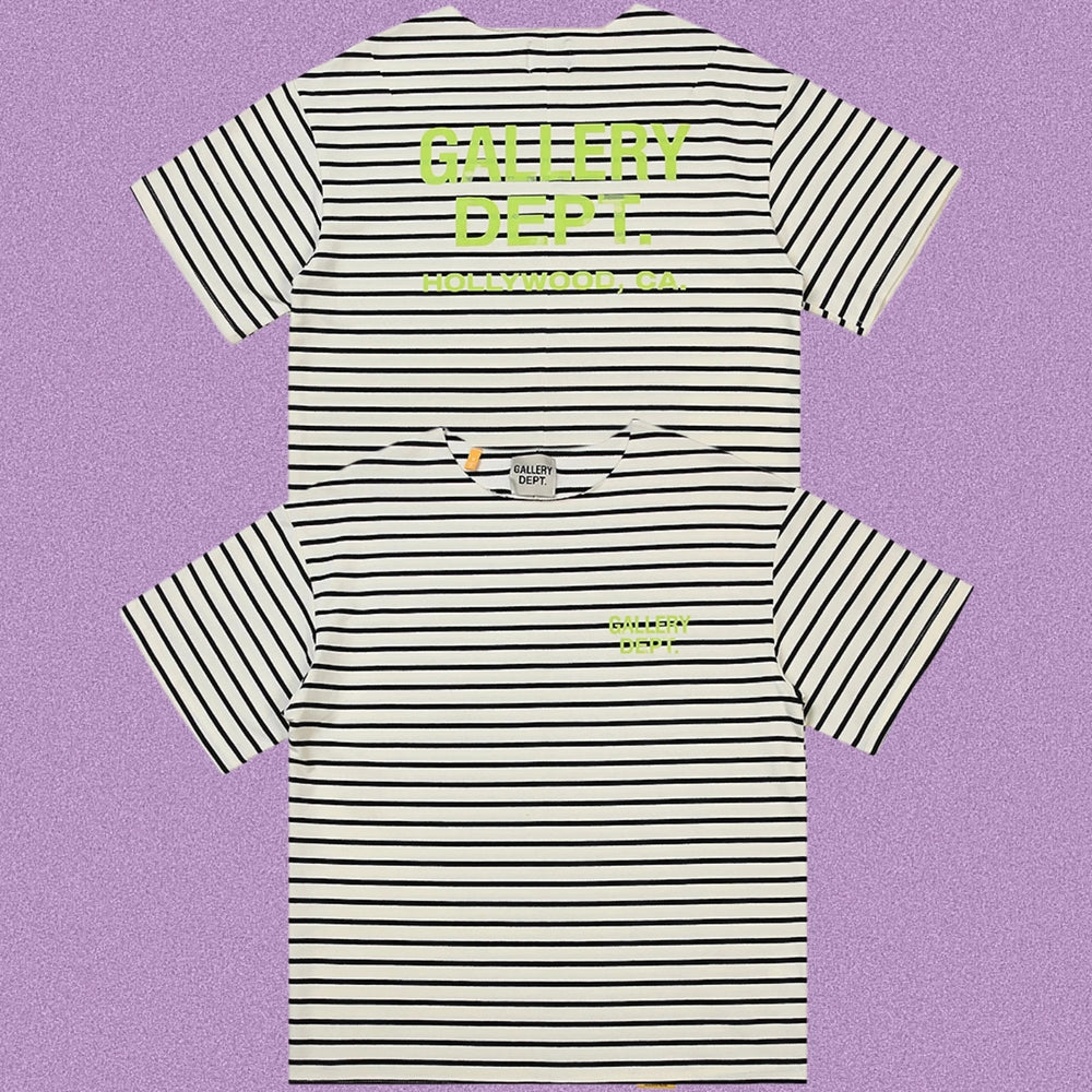 Gallery Dept. Striped Hollywood Logo Short Sleeve T-Shirt - Grey/White