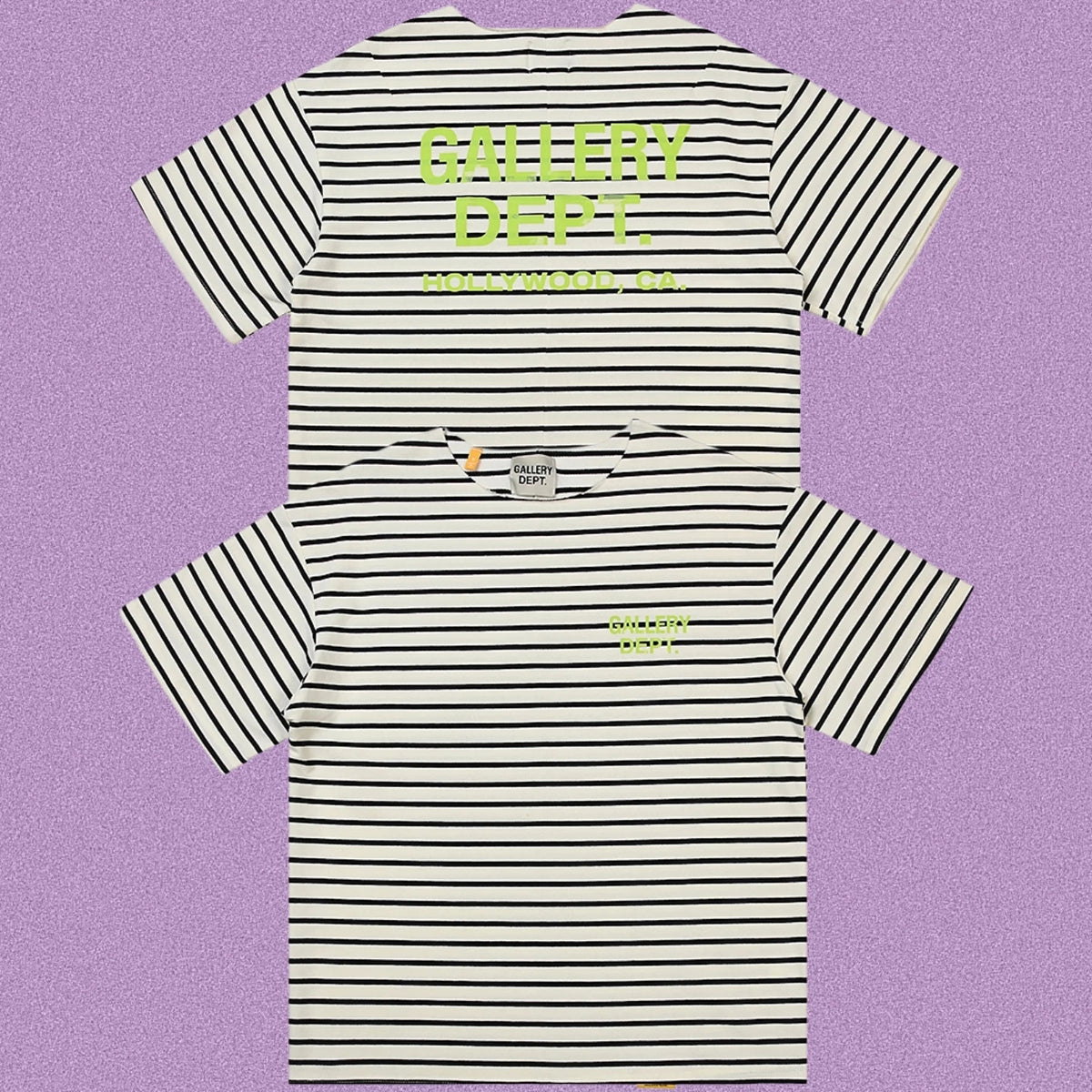 Gallery Dept. Striped Hollywood Logo Short Sleeve T-Shirt - Grey/White