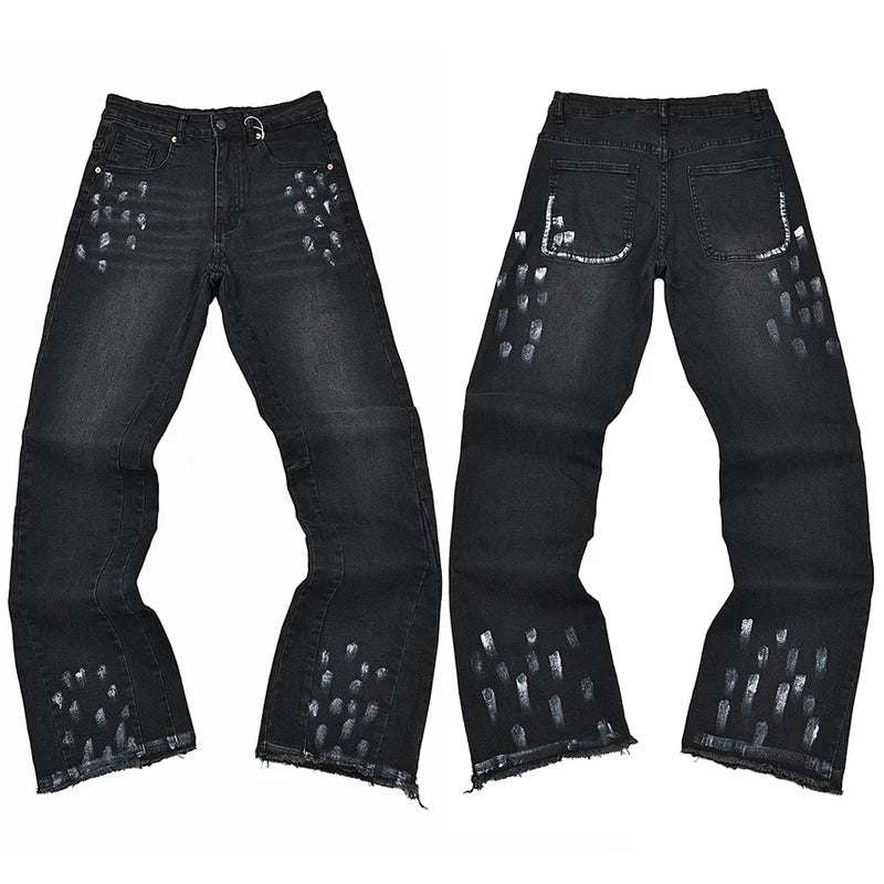 Gallery Dept. Cross Print Distressed Washed Black Denim Jeans