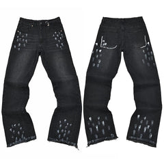 Gallery Dept. Cross Print Distressed Washed Black Denim Jeans