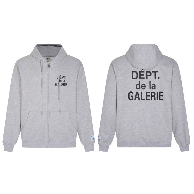 Gallery Dept. "Dépt. de la Galerie" Zip Hoodie – Grey French Print, Oversized Fit
