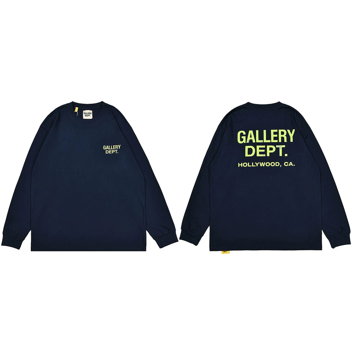 Gallery Dept. Hollywood Logo Long Sleeve T-Shirt - Dark Navy/Neon Yellow