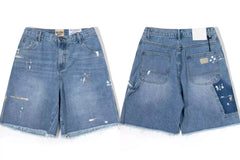Gallery Dept. Raw-Edge Paint Splatter Denim Shorts - Medium Blue