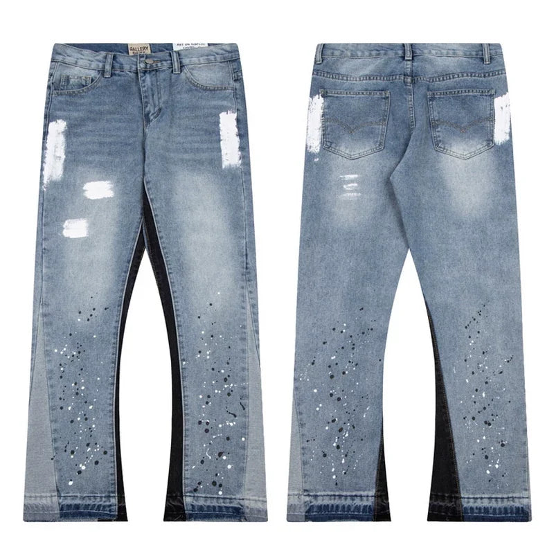Gallery Dept. Contrast Side Panel Paint Splatter & Distressed Denim Jeans