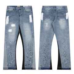 Gallery Dept. Contrast Side Panel Paint Splatter & Distressed Denim Jeans