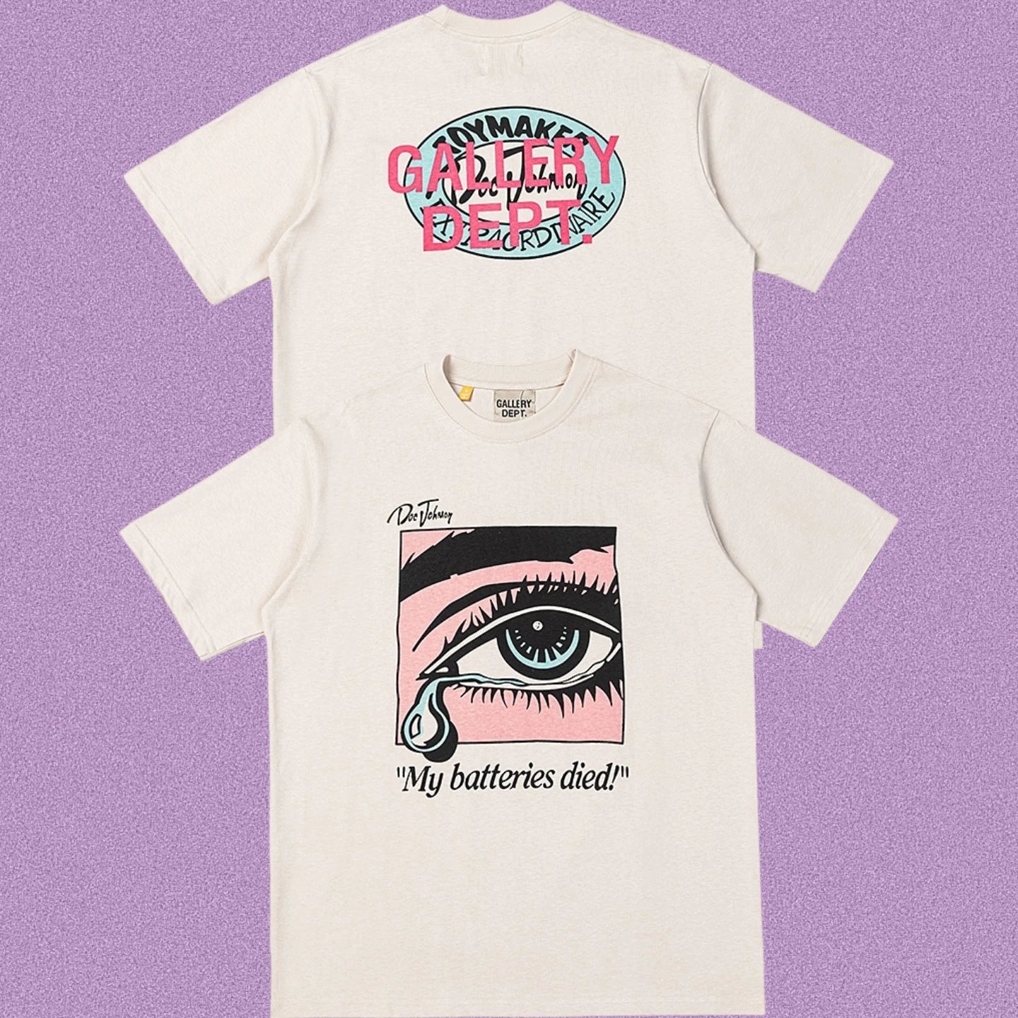 Gallery Dept. Crying Eye "My batteries died" Short Sleeve T-Shirt - Cream