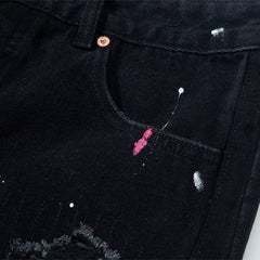 Gallery Dept. Distressed Paint Splatter Black Denim Shorts