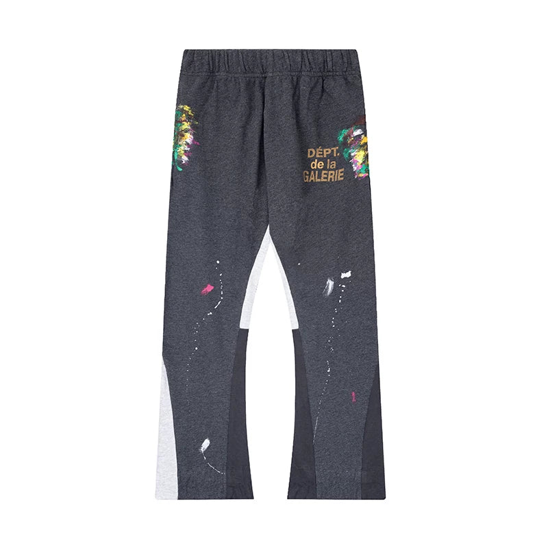 Gallery Dept. "DEPT. de la GALERIE" Paint Splatter Contrast Panel Sweatpants - Charcoal Grey