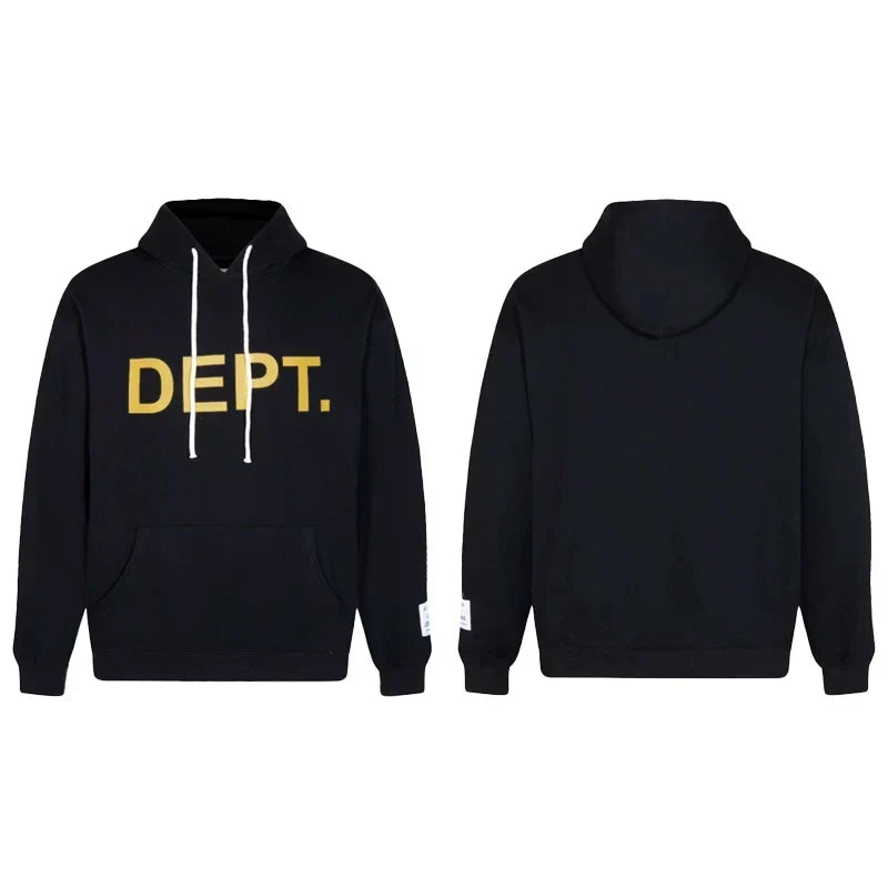 Gallery Dept. Black Hoodie – Bold “DEPT.” Gold Print