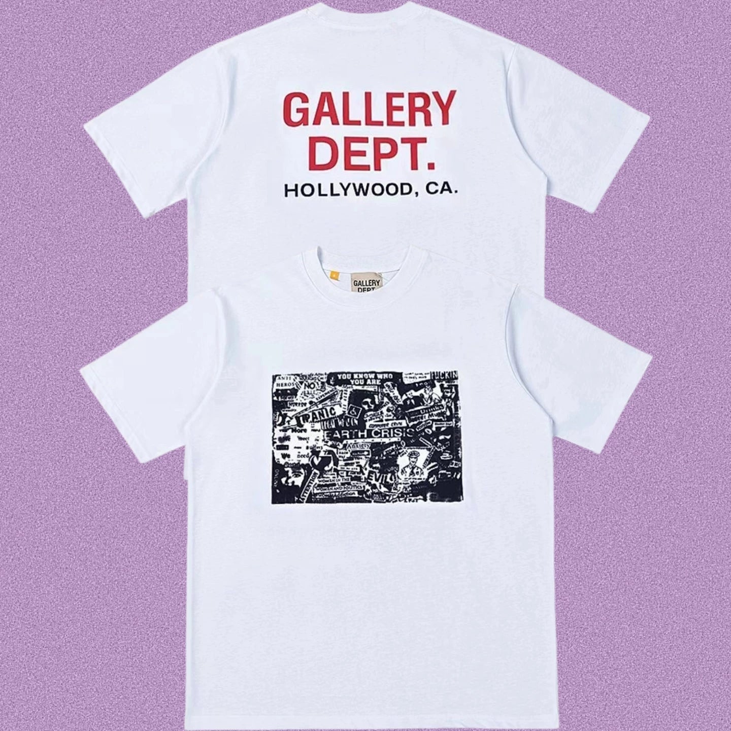 Gallery Dept. Newspaper Collage Graphic Short Sleeve T-Shirt - White/Red