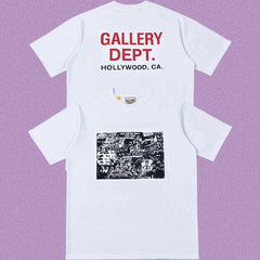 Gallery Dept. Newspaper Collage Graphic Short Sleeve T-Shirt - White/Red