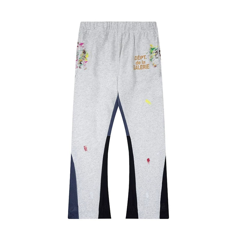 Gallery Dept. "DEPT. de la GALERIE" Paint Splatter Contrast Panel Sweatpants - Heather Grey