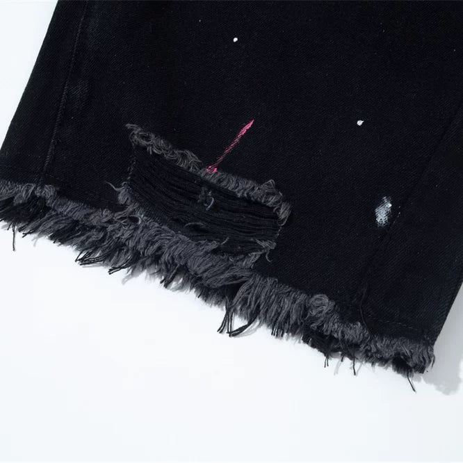Gallery Dept. Distressed Paint Splatter Black Denim Shorts