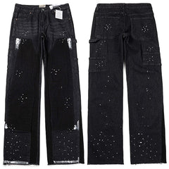 Gallery Dept. Paint Splatter Contrast Knee Patch Black Denim Pants