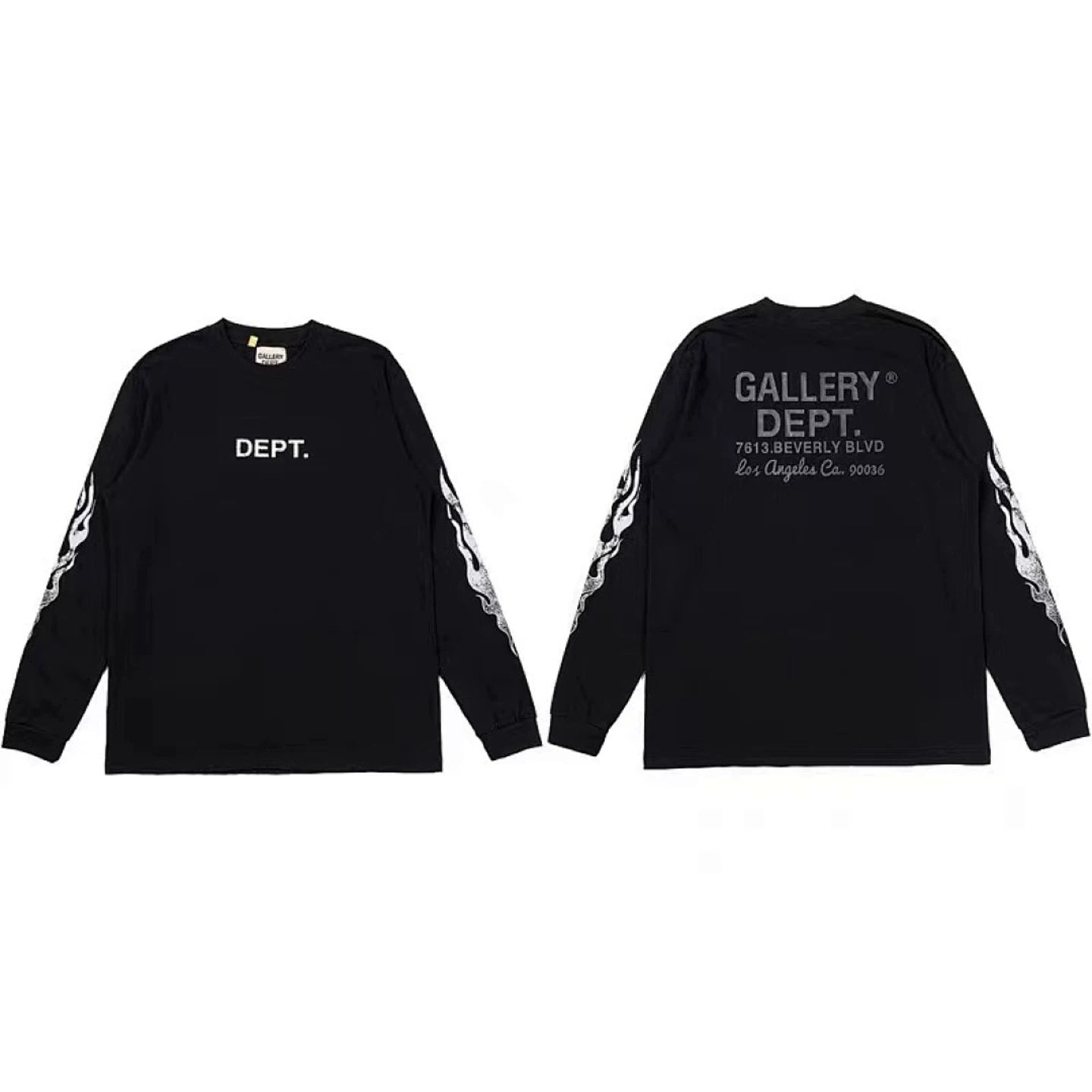 Gallery Dept. Flame Sleeve & LA Address Logo Long Sleeve T-Shirt - Black