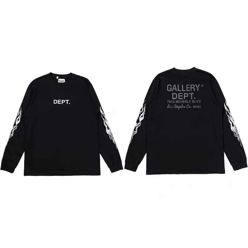 Gallery Dept. Flame Sleeve & LA Address Logo Long Sleeve T-Shirt - Black