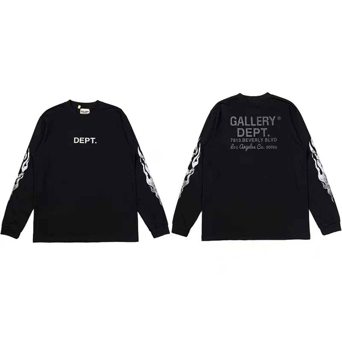 Gallery Dept. Flame Sleeve & LA Address Logo Long Sleeve T-Shirt - Black