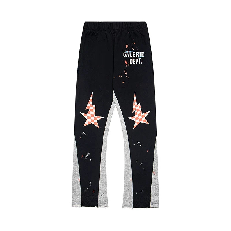 Gallery Dept. "GALERIE DEPT." Checkered Star Graphic Paint Splatter Contrast Panel Sweatpants - Black & Grey