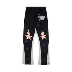 Gallery Dept. "GALERIE DEPT." Checkered Star Graphic Paint Splatter Contrast Panel Sweatpants - Black & Grey