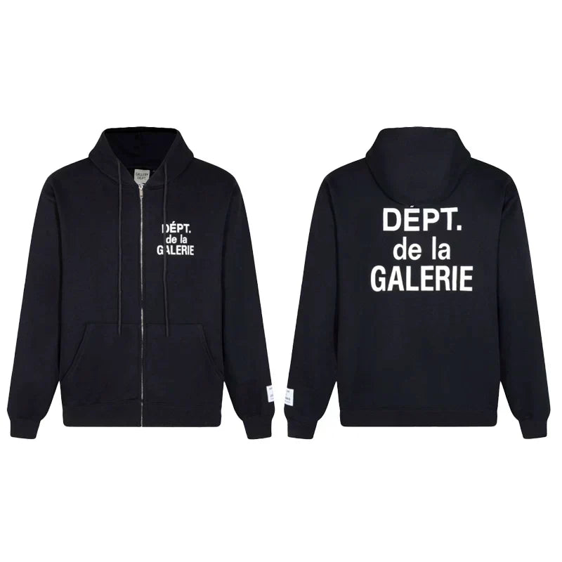 Gallery Dept. "Dépt. de la Galerie" Zip Hoodie – White French Print, Oversized Fit