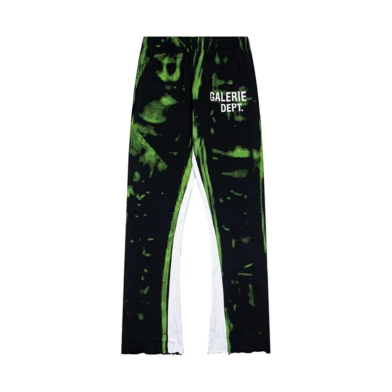 Gallery Dept. "GALERIE DEPT." Lime Green Tie-Dye Wash Contrast Panel Sweatpants - Black