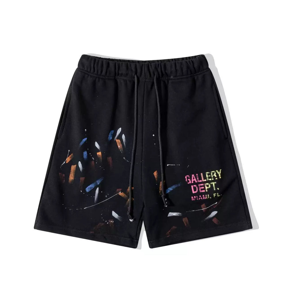 Gallery Dept. Paint Splatter & Miami Logo French Terry Shorts - Black