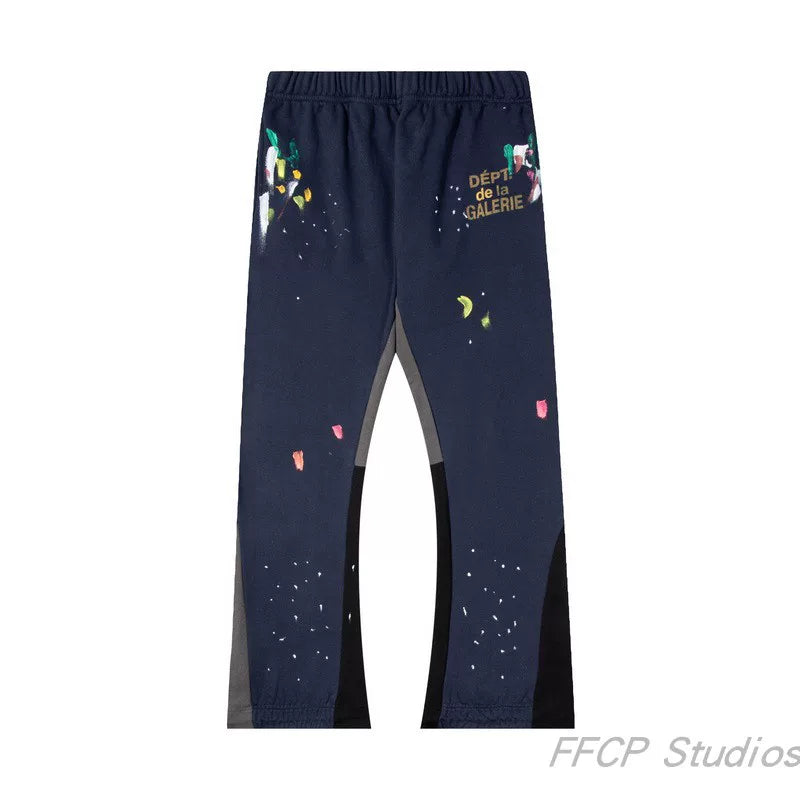 Gallery Dept. "DEPT. de la GALERIE" Paint Splatter Contrast Panel Sweatpants - Navy Blue