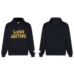 Gallery Dept. Black Logo Hoodie – Inverted Letter Print & Vintage Wash