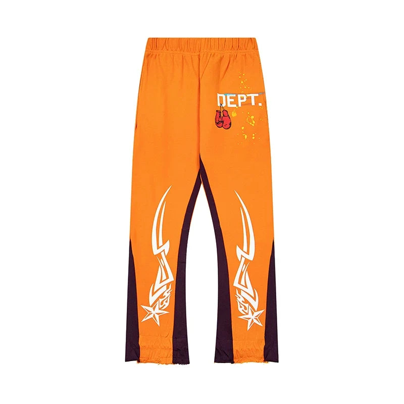 Gallery Dept. "DEPT." Tribal Star Graphic Contrast Panel Sweatpants - Orange & Dark Purple