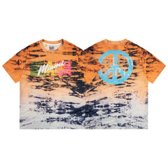 Gallery Dept. Tie-Dye Miami Peace Sign Short Sleeve T-Shirt - Orange/Black