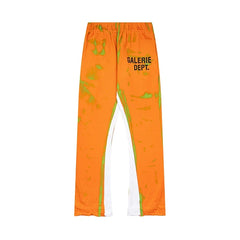 Gallery Dept. "GALERIE DEPT." Lime Green Tie-Dye Wash Contrast Panel Sweatpants - Orange