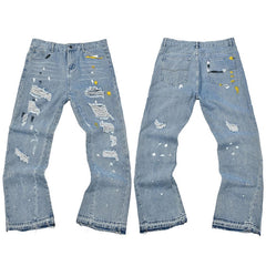 Gallery Dept. Distressed Heavy Paint Splatter Light Wash Denim Jeans