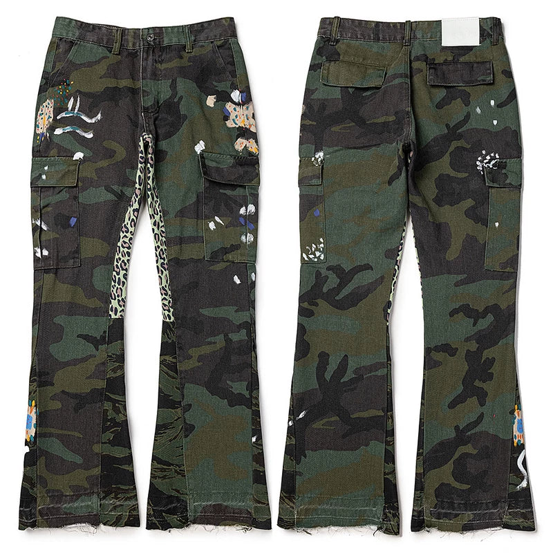 Gallery Dept. Camo Leopard Patchwork Paint Splatter Cargo Pants