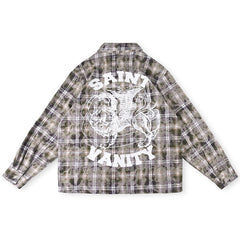 Saint Vanity Tiger Graphic Plaid Flannel Shirt - Grey/Brown