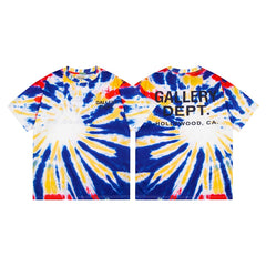 Gallery Dept. Sunburst Tie-Dye Hollywood Logo Short Sleeve T-Shirt - Red/Blue/Yellow
