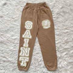 Saint Vanity Varsity Applique Sweatpants - Khaki Brown